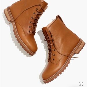 Madewell Tan Lace Up Boots with Rugged Sole